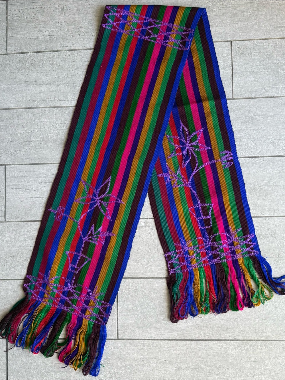 Guatemalan Faja (Belt) Hand Woven Textile, Purple & Multi